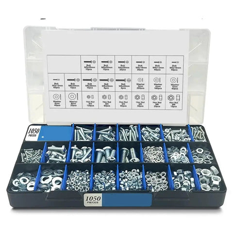 2600 Piece Screw And Bolt Set With Nuts And Washers In Steel Hex Head Fasteners For Home Improvement DIY Projects Automotive And Garage Repair For Woodworking And Metalworking Projects 1050-piece organizer