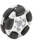 Front view of 60mm aluminium alloy omni wheel with 10 rubber rollers for robot DIY projects