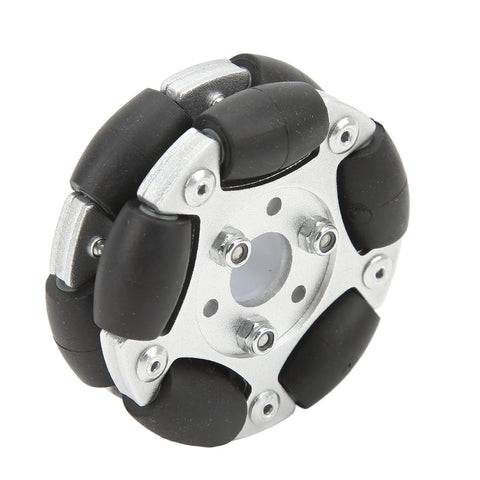 Front view of 60mm aluminium alloy omni wheel with 10 rubber rollers for robot DIY projects