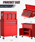 Heavy Duty 2 In 1 Detachable Tool Chest On Wheels With 10 Drawers Lockable Top Box And Bottom Cart A High Capacity Mechanic Organizer For Workshop Garage Adjustable Shelf Red Finish with size dimensions