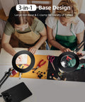 Two people using Gooseneck Lamp Magnifier With Stand 10x And 5x Zoom Three Color Modes for crafting on a table.