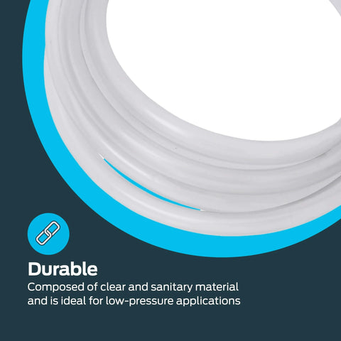 Clear PVC Vinyl Tubing Half Inch Inner Diameter Five Eighth Inch Outer Diameter Ten Foot Length Ideal Low Pressure Transfer Of Liquids Chemicals And Gases Suitable For Drainage Lines Potable Water Beverage Dispensers Aquarium Lab Use Not For Ice Makers coiled for display