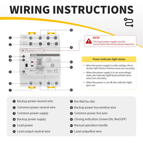 Wiring instructions for 2P 63A AC110V Automatic Transfer Switch For Dual Power Backup And Lightning Fast Millisecond Uninterruptible Power ATS DIN Rail Mounting Industrial Grade Power Switchover Device