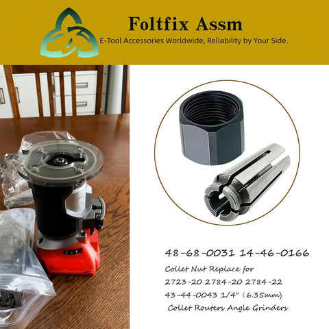 Replacement Collet Nut For One Quarter Inch Collet Routers And Angle Grinders Compatible With 2723-20 2784-20 2784-22 43-44-0043, shown with setup