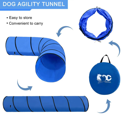 10 Foot Dog Agility Tunnel For All Breeds, Tear Resistant Oxford Cloth Training Tunnel with carry bag and 4 stakes, blue