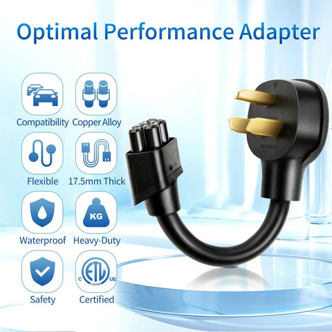NEMA 10-30 Adapter For Tesla Gen 2 Mobile Connector, 240V 24A Dryer Outlet EV Charger Adapter with copper alloy and safety features
