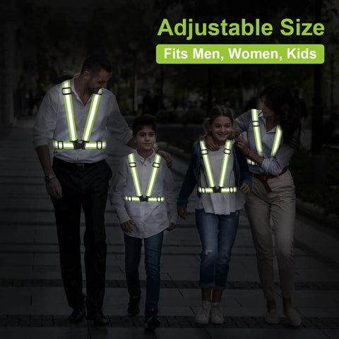 Family wearing Reflective Running Vest 2 Pack High Visibility Gear for night safety.