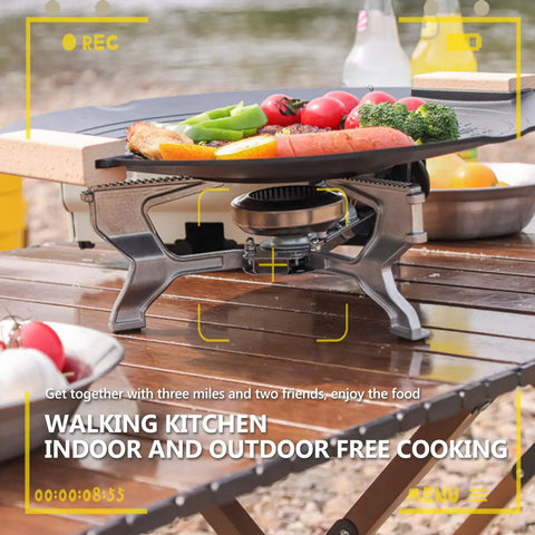 2600W Portable Gas Stove With Cassette Design And Multi Stage Adjustable Flame For Camping And Outdoor Travel Butane Stove With Storage Case Easy To Carry For Picnics Milk White on outdoor table