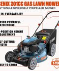 Workhorse 201cc Gas Lawn Mower With 3 In 1 Cutting System Side Discharge Mulching And Bagging self propelled rear wheel drive, 22-inch