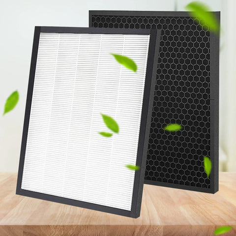 131 Great Value Replacement Filter Set for Levoit PUR131 Series showing white standard and black activated carbon filters on wood surface