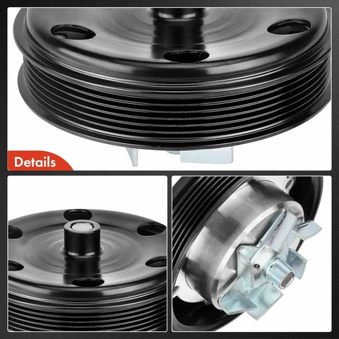 Close-up of Engine Water Pump With Gasket And Pulley For Chevy Silverado 1500 2014-2020, showing aluminum housing and steel impeller.