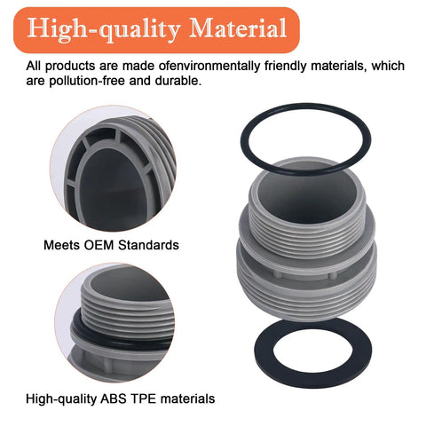 Universal Pool Hose Conversion Adapters Kit 40mm To One And A Half Inch Four Pack showing high-quality ABS TPE material and gaskets
