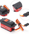 High Torque 14Kg Metal Gear RC Servo Motor tailored for 1/10 scale RC drift cars, showing premium red aluminum build and wiring.