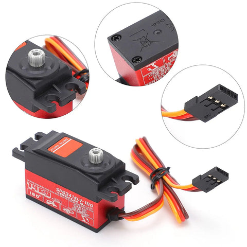 High Torque 14Kg Metal Gear RC Servo Motor tailored for 1/10 scale RC drift cars, showing premium red aluminum build and wiring.