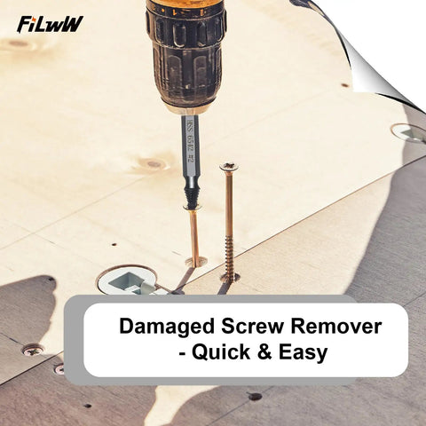 12 Piece Damaged Screw Extractor and Cobalt Drill Bit Set for Stripped Screws Remover Kit with HSS 6542 Steel in use on wood