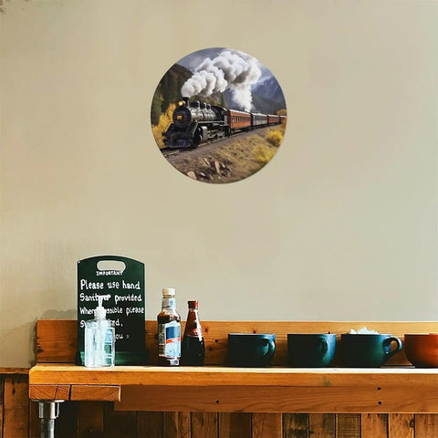 Dope Circular Metal Wall Art Featuring A Vintage Locomotive Train For Living Room And Office Decor Large Round Sign