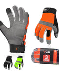 Light Duty Mechanic Work Gloves 3 Pair Pack For Construction And DIY, Size Large, three colors, synthetic leather foam palm, spandex back