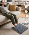 Woman using Double Layer Electric Heated Foot Warmer Quick Heat Up And Keeps Feet Cozy And Toasty 16 By 16 Inches under desk