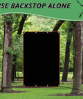 Backyard Baseball Batting Cage Backstop Built From Heavy Duty Vinyl Tarp 4x6 Foot with copper grommets in a forest setup