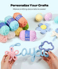 Hands crafting with Aluminum Craft Wire and Acrylic Yarn Kit for I Cord Knitting Beginners, colorful yarn skeins and floral designs displayed.