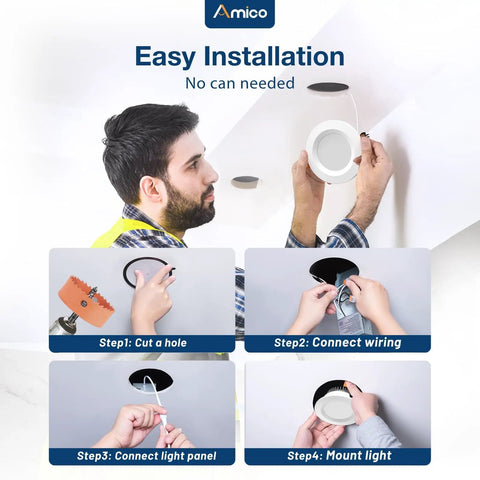 Installation steps for 12 Pack Sleek Two Inch Led Canless Recessed Ceiling Lights With No Sweat Adjust 5Cct Color Temp Ic Rated Ultra Thin Flush Mount Downlight.