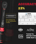 Quarter Inch Drive Torque Wrench With Twenty To Two Hundred Forty Inch Pound Range For Precise Bike Maintenance, wrench specifications and certificate.