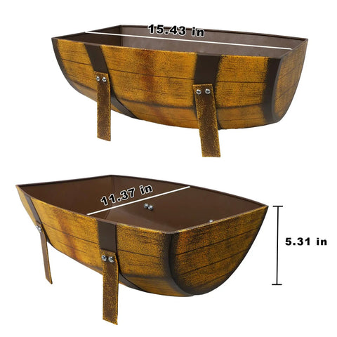 Two Pack Rustic Barrel Planters With Legged Design For Outdoor Garden Backyard Metal Half Barrel Flower Pot Planter Box Brown 15.43 Inch Long Each With Ample Planting Space Durable Anti Rust Coated Iron