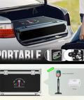 Portable case for Mirror Photo Booth With Printer And 4K HD Camera shown in open car trunk with close-up details.