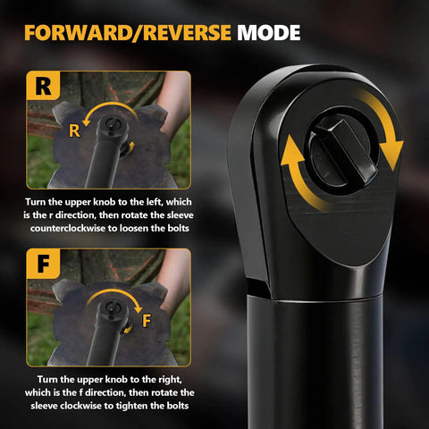 Upgraded Brushless Three Eighths Inch Cordless Ratchet Wrench With Sixty Foot Pounds Of Torque showing forward reverse mode