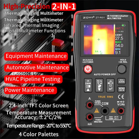 2 In 1 Thermal Imaging Camera And True RMS Digital Multimeter For Electrical Inspections, 32 By 32 Resolution screen display