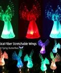 Solar Angel Lights Outdoor Decor Set Of 2 with Fiber Optic Wings and Color Changing LED Beads glowing in multiple colors.