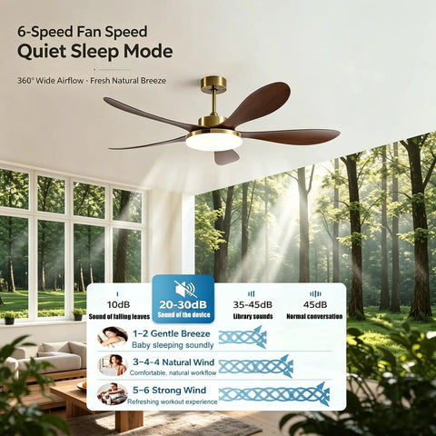 Chinese Antique Ceiling Fan with Light, 5-Blade Chandelier Fan in modern living room, showcasing 6-speed design and LED light.
