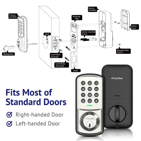Installation diagram and image of Keyless Entry Door Lock With Keypad For Front, Bedroom, And Garage, Auto Lock, Easy Installation.