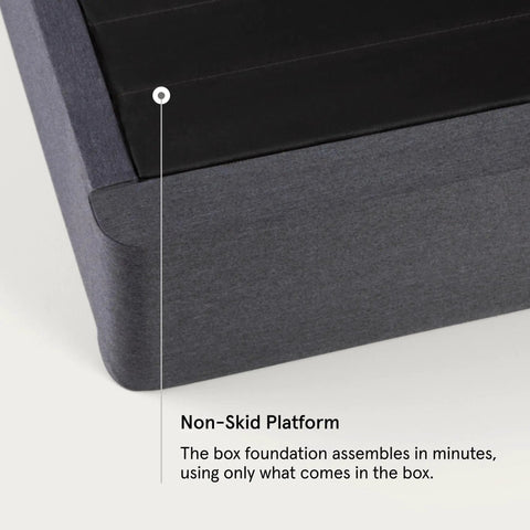 Close-up of queen mattress foundation box spring alternative, showcasing non-skid platform design for rock solid bed support.