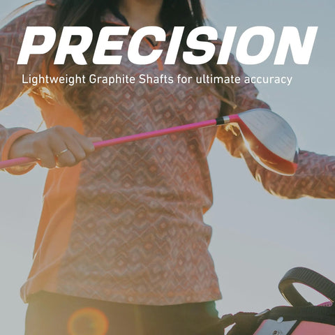 Ladies Left or Right Handed Golf Club Set For Regular And Petite Fits, golfer holding fairway wood with lightweight shaft