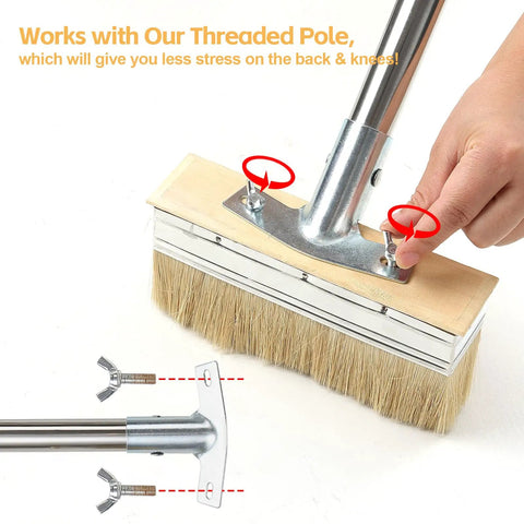 Long Handle Deck Stain Brush With 64 Inch Adjustable Shaft and 8 Inch Paint Brush, threaded pole assembly demonstration