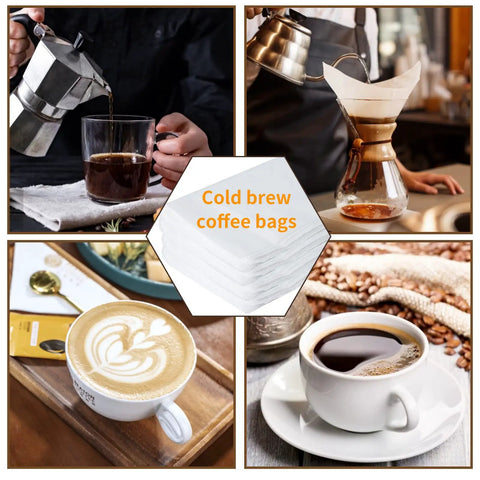 100 Pack Cold Brew Filter Bags 20 By 20 Inch For Five Gallon Buckets Boss Grade in coffee preparations, showcasing versatility.
