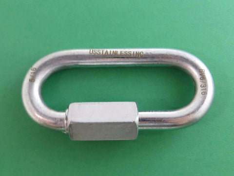 Single zinc plated quick link from the Five Piece Zinc Plated Quick Links Five Sixteenth Inch Eight Millimeter Galvanized Marine Grade Hardware For Ropes Chains set.