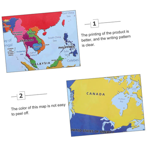 Colorful Laminated World Map Poster For Kid Friendly Wall Decor Educational Geography Chart For Preschool And Kindergarten Home Schooling Durable Wear Resistant With Bright Colors And Rounded Corners 60x45 Cm, showcasing Asia and North America.