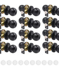 Matte Black Privacy Door Knobs 12 Pack With 12 Door Stoppers arranged in rows, keyless handles for interior use, fits standard doors.