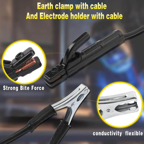 MMA Arc Welding Electrode Holder and Ground Clamp Lead with 1.5m Cable 10-25 DIN Connector Copper Construction