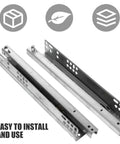 Heavy Duty Drawer Slide Rails 2-Piece Set In Cold Rolled Steel Silent Glides With Hidden Damping displayed on white background