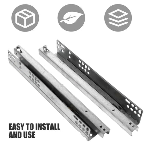 Heavy Duty Drawer Slide Rails 2-Piece Set In Cold Rolled Steel Silent Glides With Hidden Damping displayed on white background