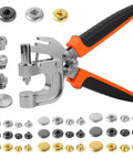 Must Have Leather Snap Fasteners Kit With Press Pliers, 90 Snap Sets In 12.5 15 And 17mm, 3 Color Options, displayed with pliers