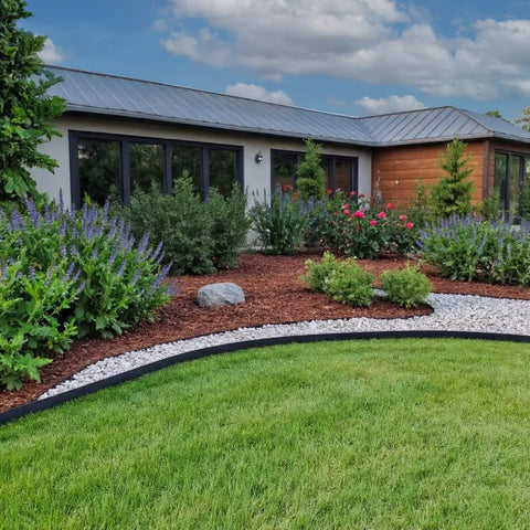 Deep Landscape Edging System With Ten Inch Depth And Fifty Feet Run For Grass Root Barrier shown installed in garden landscape.