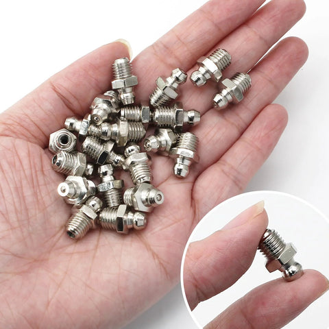 Grease fittings kit: 25 M8x1mm straight hydraulic zerks, zinc-plated steel, held in hand