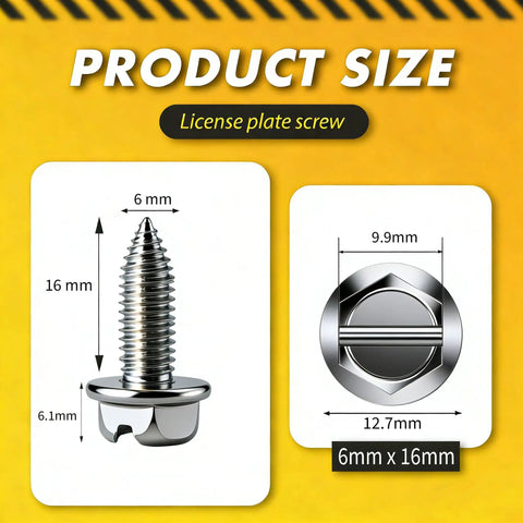 Diagram of 100 Pack License Plate Screws 6mm X 16mm Slotted Hex Head Bolts For Cars And Frames, Rustproof Finish