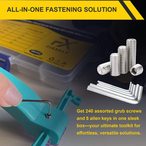 Set Screws Assortment Kit with Allen Keys 240 pieces stainless steel 304 cup point hex socket set screws in metric M3 through M8
