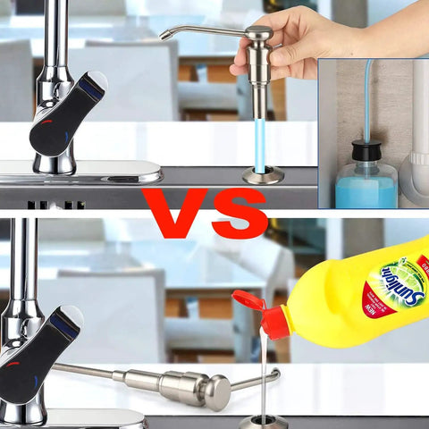 Under Counter Kitchen Sink Soap Dispenser Extension Tube Kit 47 Inch Upgrade with metal check valve vs traditional bottle setup