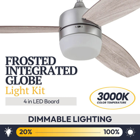 52 Inch Smart Ceiling Fan With Light And Remote, Dual Mounting Options, Dual Finish Blades, Frosted Globe, 3000K LED